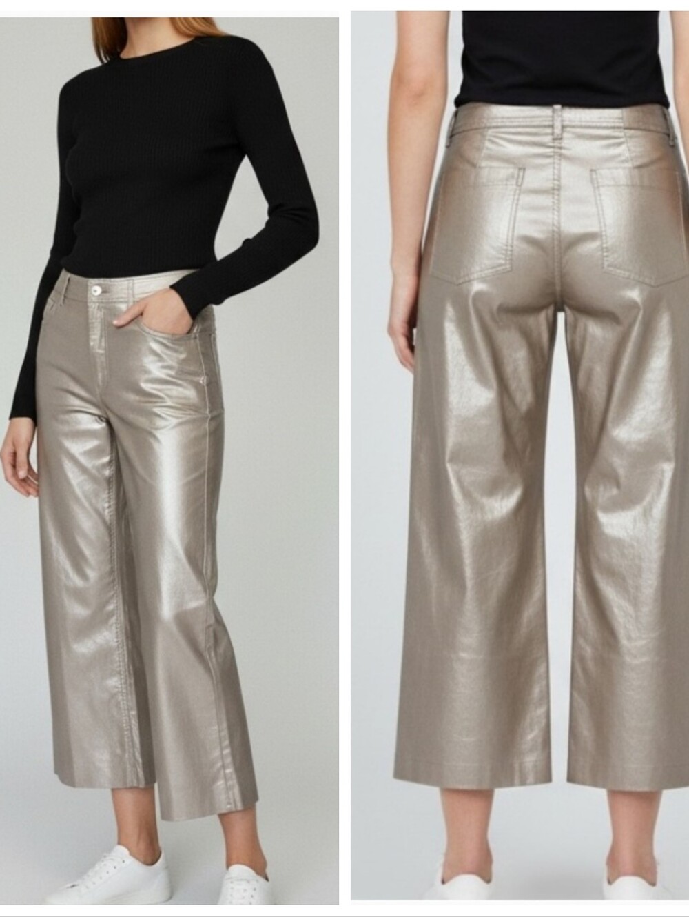 NWT Oat New York Metallic Wide-Leg Crop Pants in Shimmery Taupe Women's 4/27 NEW